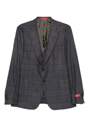 Isaia checked-pattern wool-silk blend blazer - Brown