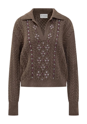 DES PHEMMES cable-knit embellished polo-neck top - Brown