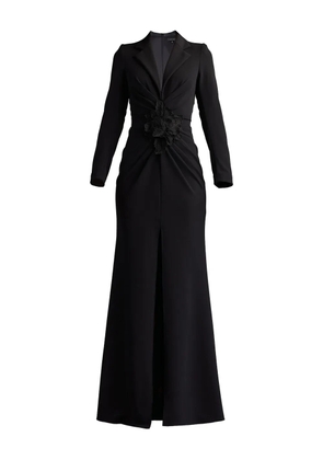 Tadashi Shoji flower-embellished V-neck gown - Black