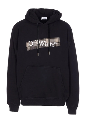 Off-White plaid-panel drawstring hoodie - Black