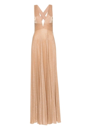 NISSA glittery plissé-effect gown - Gold