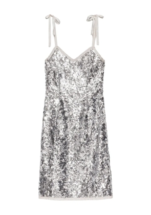 Prada ribbon-strap sequinned dress - Silver