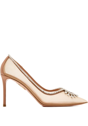 Aquazzura 85mm crystal-embellished mesh pumps - Neutrals