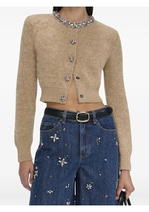Self-Portrait jewel-embellished alpaca cardigan - Brown