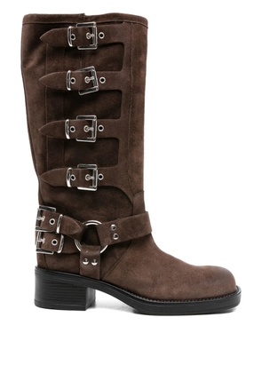 Gisel Moire 45mm Windsor buckle-detail suede biker boots - Brown