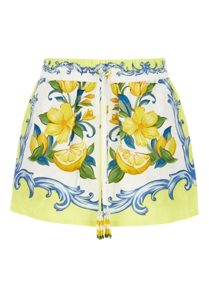 FARM Rio lemon-print beaded shorts - White