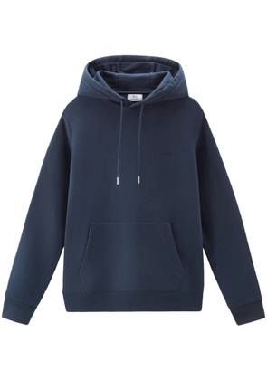 Woolrich logo-embroidered cotton hoodie - Blue