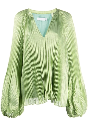 Simkhai silk-blend V-neck pleated top - Green