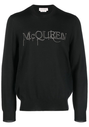 Alexander McQueen embroidered-logo cotton jumper - Black