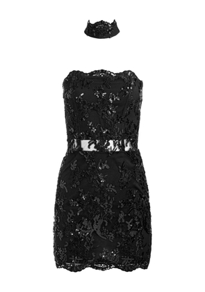 alice + olivia Georgie embellished-lace strapless mini dress - Black