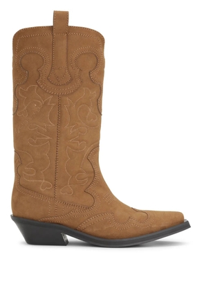 GANNI 40mm suede-effect Western boots - Brown