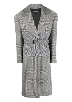 TOM FORD houndstooth-pattern belted coat - Black