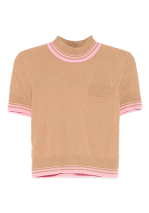 Self-Portrait contrast stripe knit top - Brown