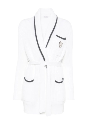 Brunello Cucinelli logo-patch cardigan - White
