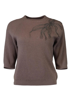 Brunello Cucinelli embroidered short-sleeve sweater - Brown