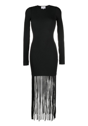 GANNI fringed ribbed-knit minidress - Black
