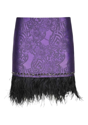 John Richmond jacquard feather-trimmed mini skirt - Purple