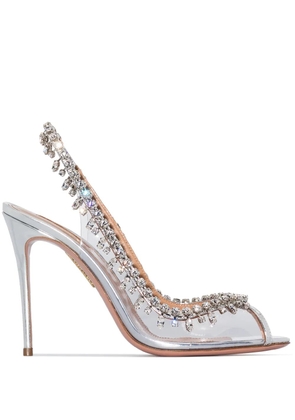 Aquazzura Temptation 105mm crystal-embellished slingback sandals - Silver