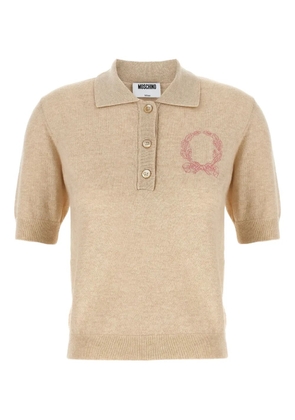 Moschino embroidered knited polo top - Neutrals