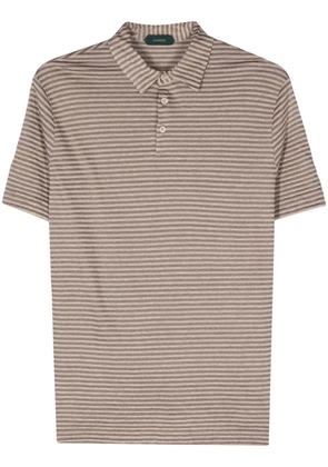 Zanone striped linen-blend polo shirt - Brown
