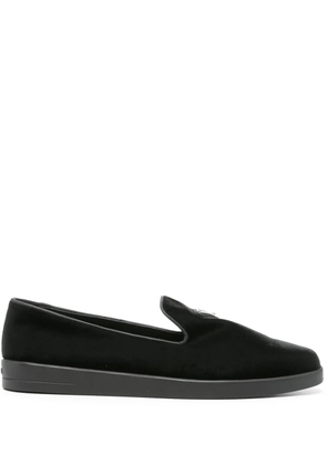 Prada enamel-triangle-logo velvet loafers - Black