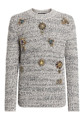 Dolce & Gabbana flower-embellished round-neck sweater - Neutrals