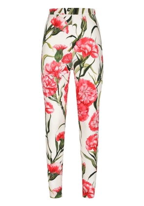 Dolce & Gabbana floral-print silk leggings - White