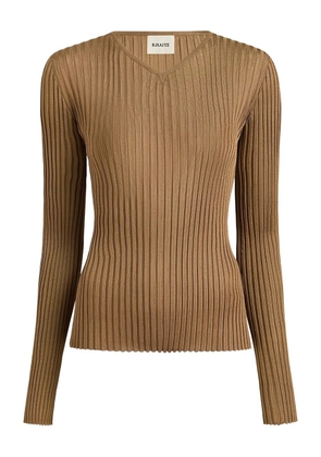 KHAITE Tia ribbed v-neck top - Brown