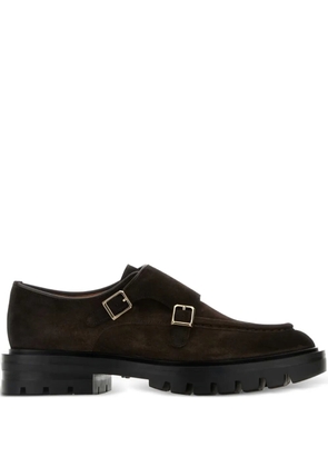 Santoni double-buckle suede monk shoes - Brown