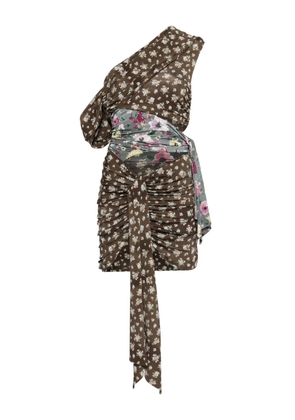 The Attico one-shoulder patchwork mini dress - Brown