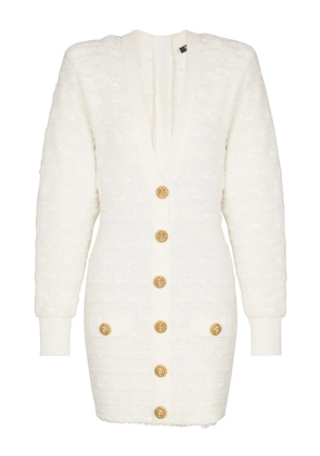 Balmain button-embellished tweed mini dress - White