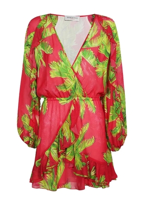 Ermanno Scervino palm-print ruffled mini dress - Pink