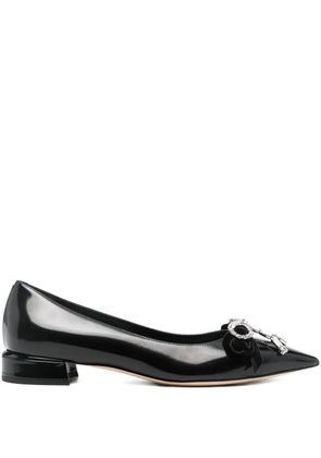 Jimmy Choo Auria crystal bow flat shoes - Black