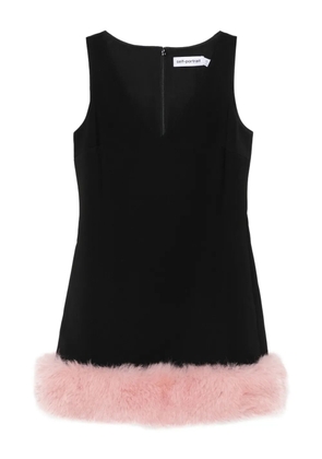 Self-Portrait fur-trimmed sleeveless dress - Black