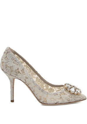 Dolce & Gabbana Taormina-lace crystal-embellished pumps - White