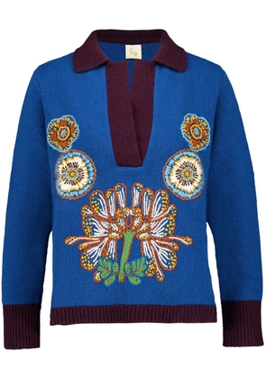 PAULA embroidered v-neck sweater - Blue