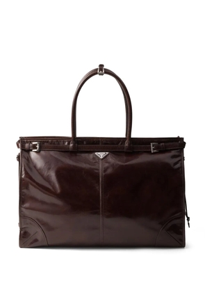 Prada triangle-logo leather tote bag - Brown