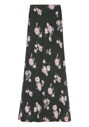 GANNI floral-print fluid crepe maxi skirt - Black