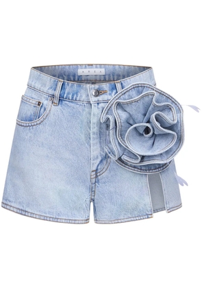 AREA floral-appliqué denim shorts - Blue