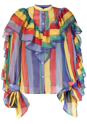 Rochas stripe-print ruffled blouse - Yellow