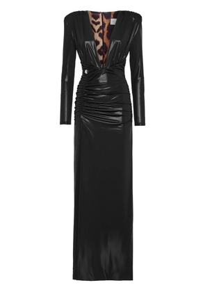 Philipp Plein ruched lamé-effect maxi dress - Black