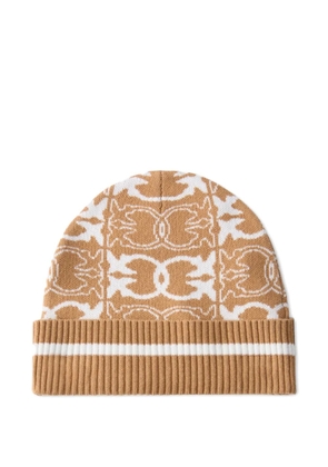 PINKO Love Birds-pattern ribbed beanie - Brown