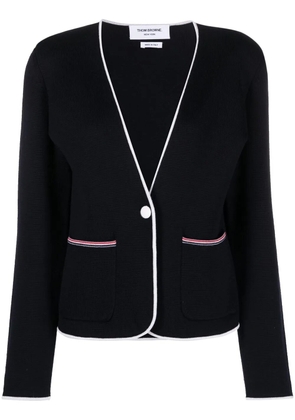 Thom Browne contrasting-trim collarless jacket - Blue