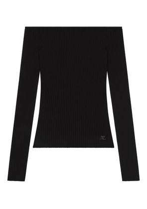Courrèges off-shoulder ribbed top - Black