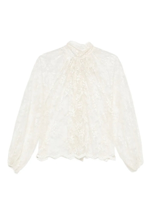SO ALLURE high-neck lace blouse - White