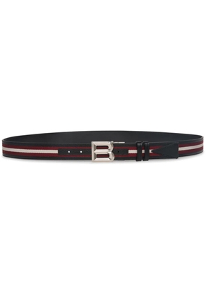 Bally logo-buckle striped leather belt - Black