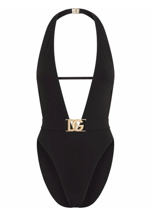 Dolce & Gabbana plunge-neck belted swimsuit - Black