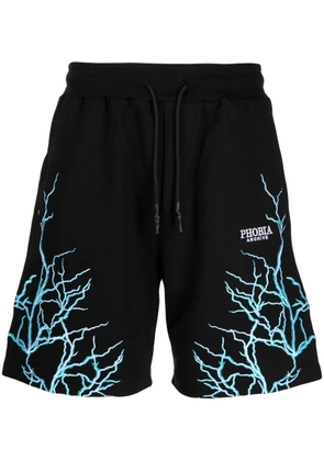 PHOBIA Lightning-embroidered cotton shorts - Black