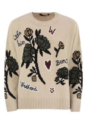 Weekend Max Mara Pavidi floral-embroidered wool sweater - Neutrals