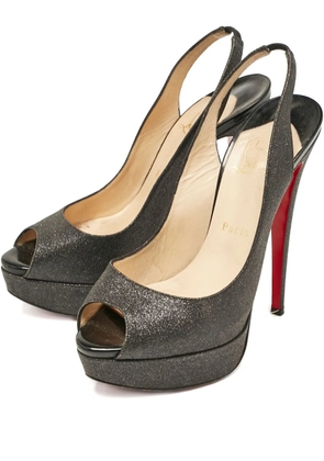 Christian Louboutin Pre-Owned 155mm Lady Peep glitter slingback pumps - Grey